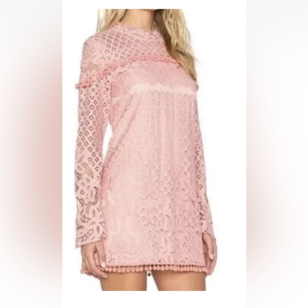 Tularosa x Revolve Matilda Lace Pom Pom Blush Sz Small Mini Dress